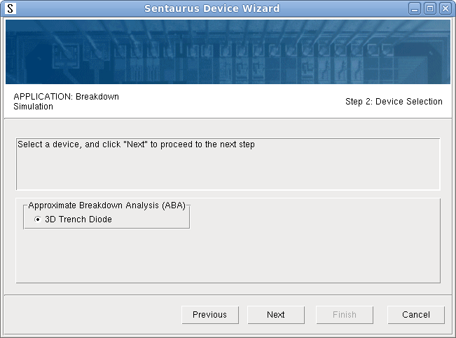 Selecting a device in Sentaurus Device Wizard