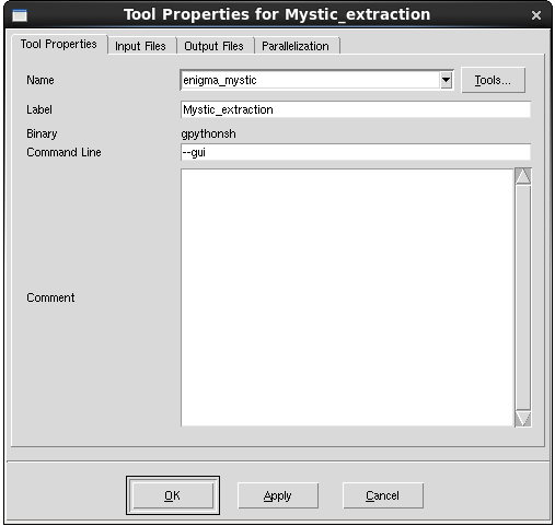Tool properties for a Mystic GUI instance